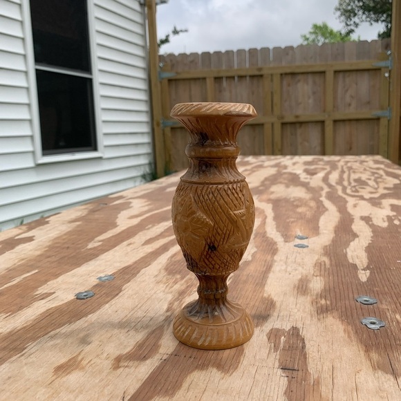 Vintage Hand Carved Olive Wood Wooden Vases Camel Palm floral star Plants Israel - Picture 4 of 10